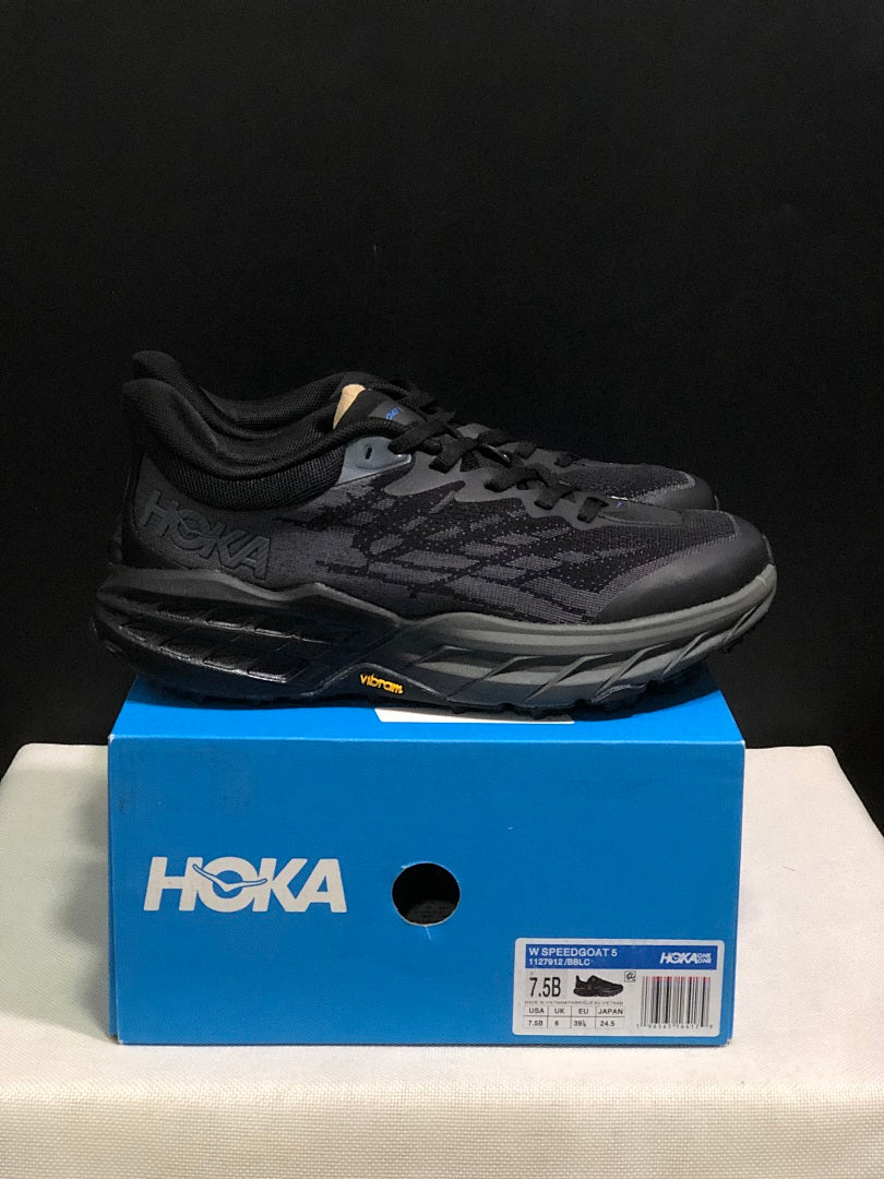 HOKA Speedgoat 5 Trail Running Shoes in Black - product image from the listing.
