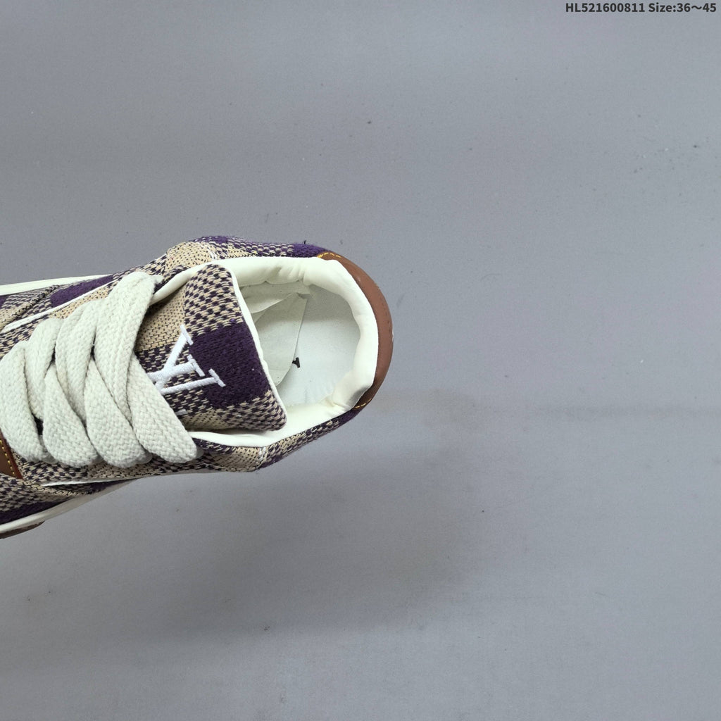 Louis Vuitton Trainer Low Trainers in Purple and Beige Check - product image from the listing.