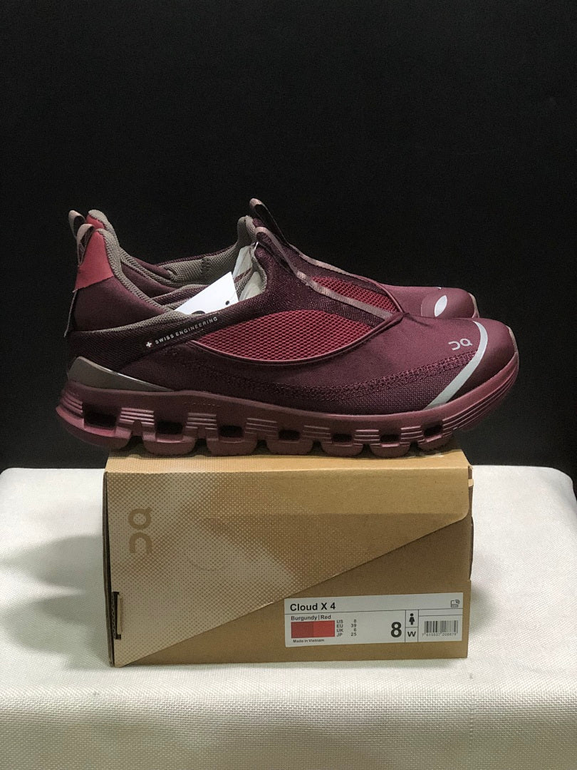 On Cloud X 4 Coast Slip-On Sneakers in Burgundy Red - product image from the listing.