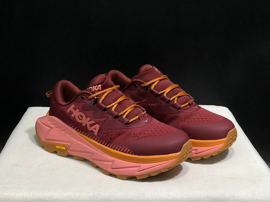 Burgundy and Pink HOKA Skyline Float X Trail Sneakers - product image from the listing.