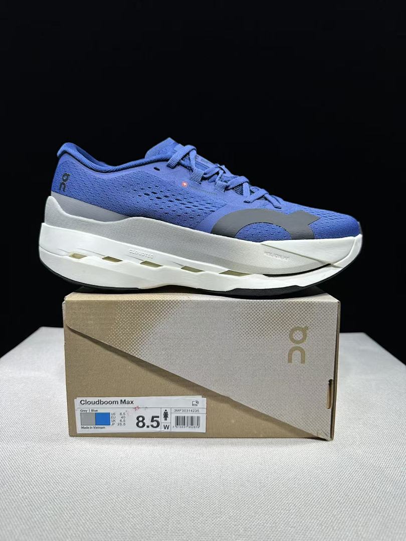 On Cloudboom Max Running Shoes, in Blue and White - product image from the listing.