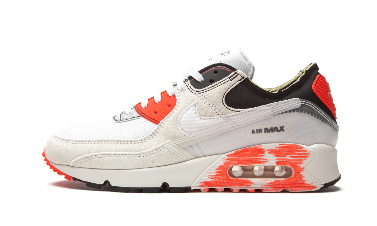 "Archetype - Bright Crimson" Air Max 90 DC7856 100 - product image from the listing.