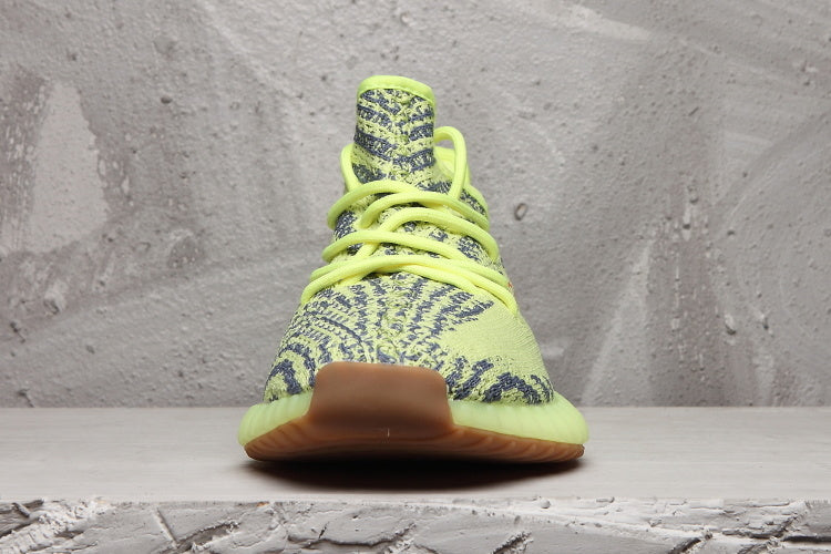 Lime Green and Brown Yeezy Boost 350 V2 Sneakers - product image from the listing.