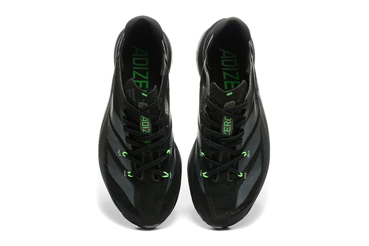 Adidas Adizero Shoes for Running, Black with Green Accents - product image from the listing.