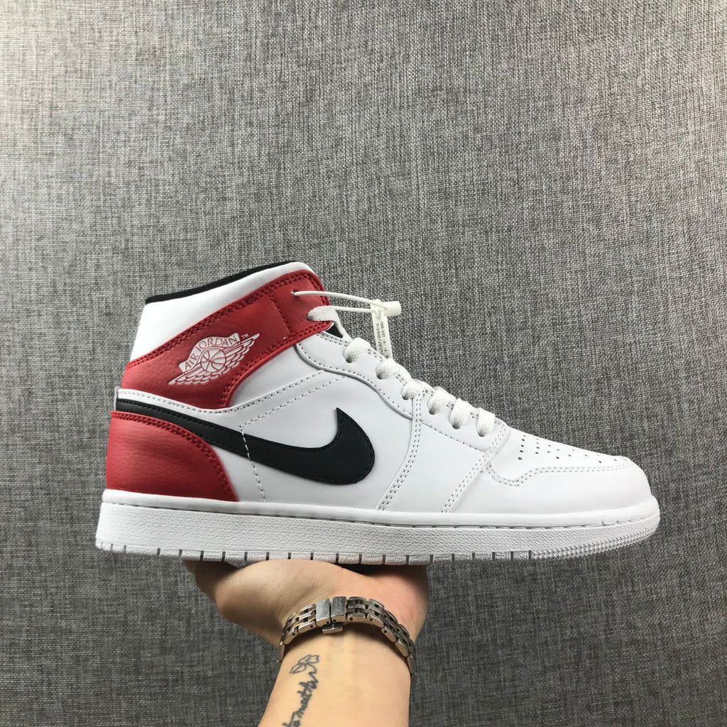 Air Jordan 1 Mid Sneakers in White Red 554724-116 - product image from the listing.