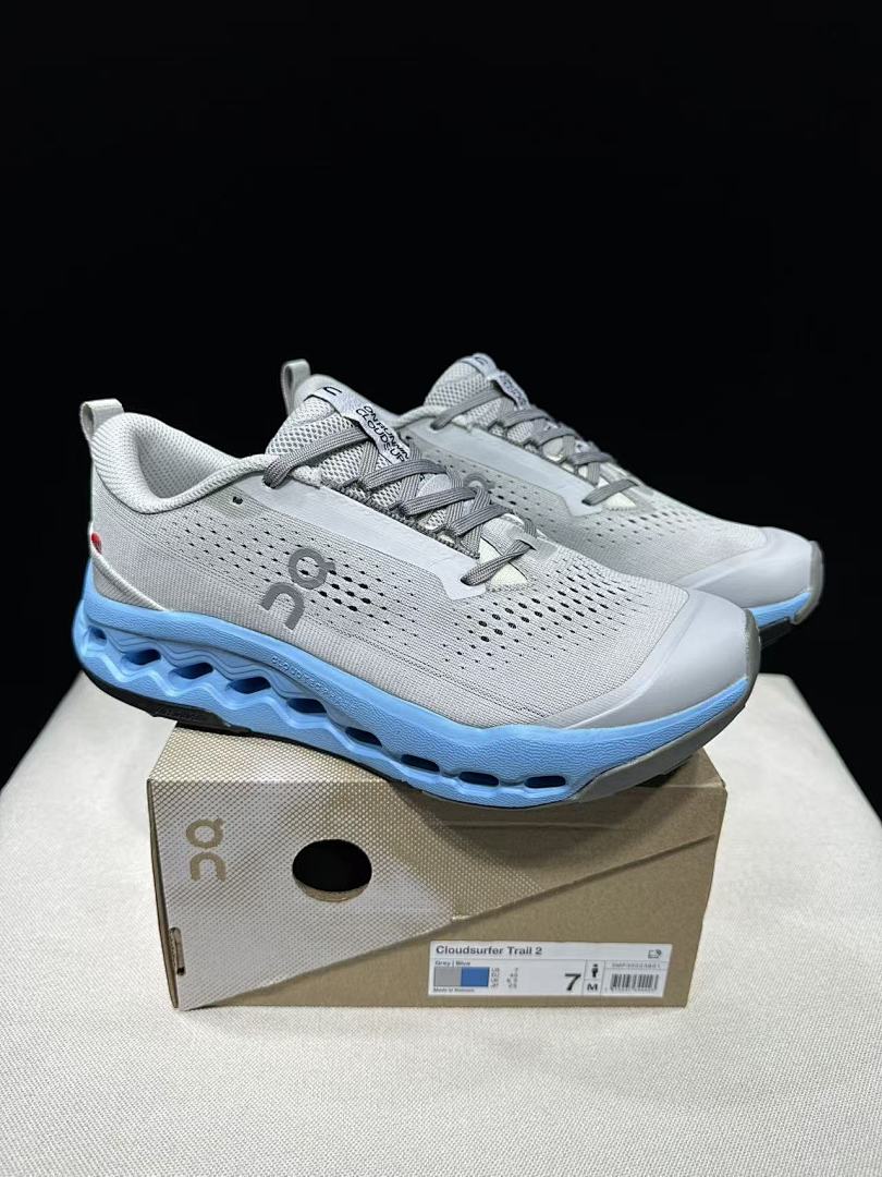 On Cloudsurfer Trail 2 Trail Shoes for Running, Grey/Blue - product image from the listing.