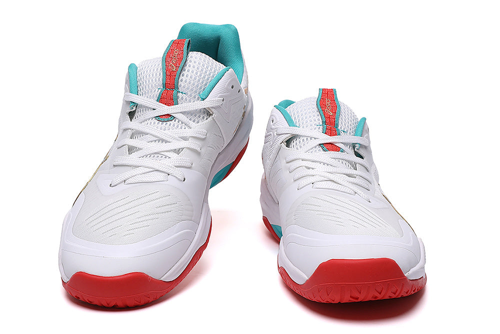 ASICS Court Shoes in White Turquoise Red - product image from the listing.