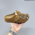 Embellished Brown Backless Slip-On Clogs with Buckle - product image from the listing.