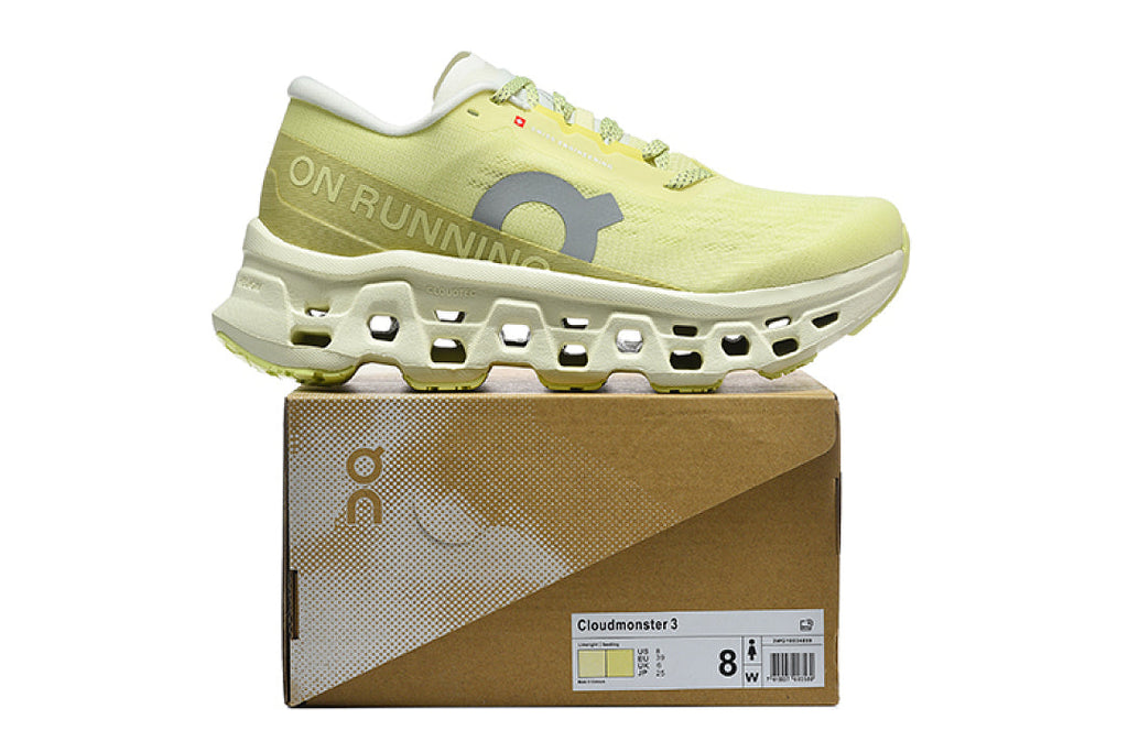On Cloudmonster 3 Running Shoes, Fluorescent in Green - product image from the listing.