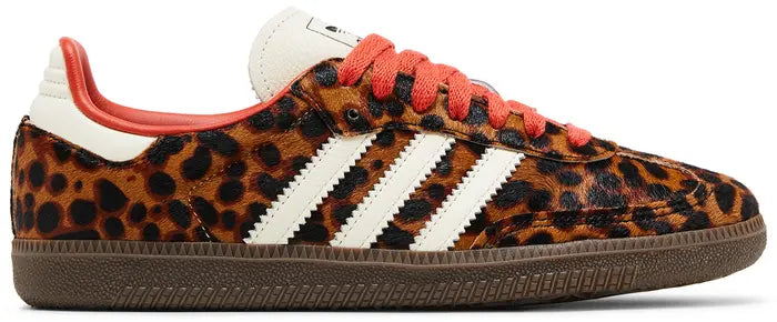 Preloved Red Leopard Adidas Samba - product image from the listing.