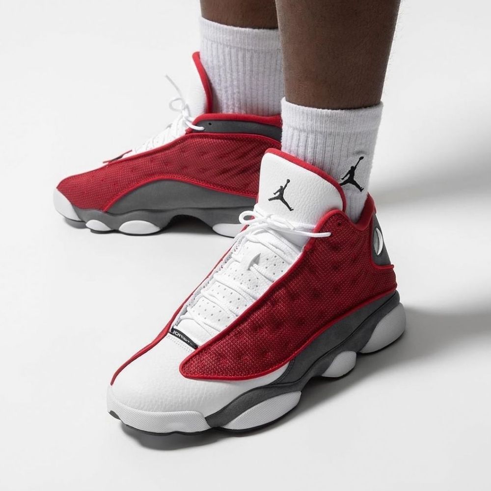 Air Jordan 13 Retro Red Flint in Grey - product image from the listing.