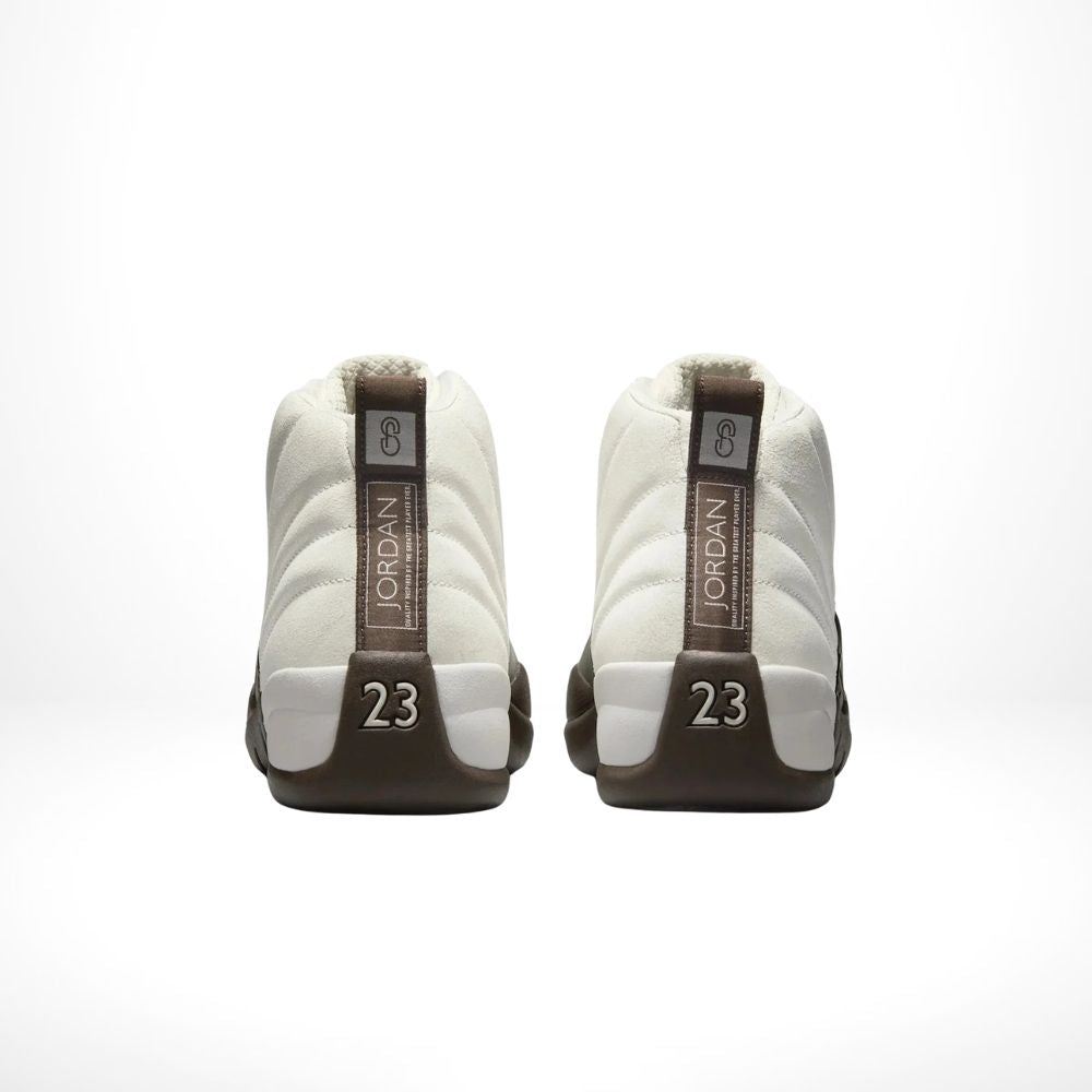 Air Jordan 12 x SoleFly Cafecito Baroque in Brown White - product image from the listing.