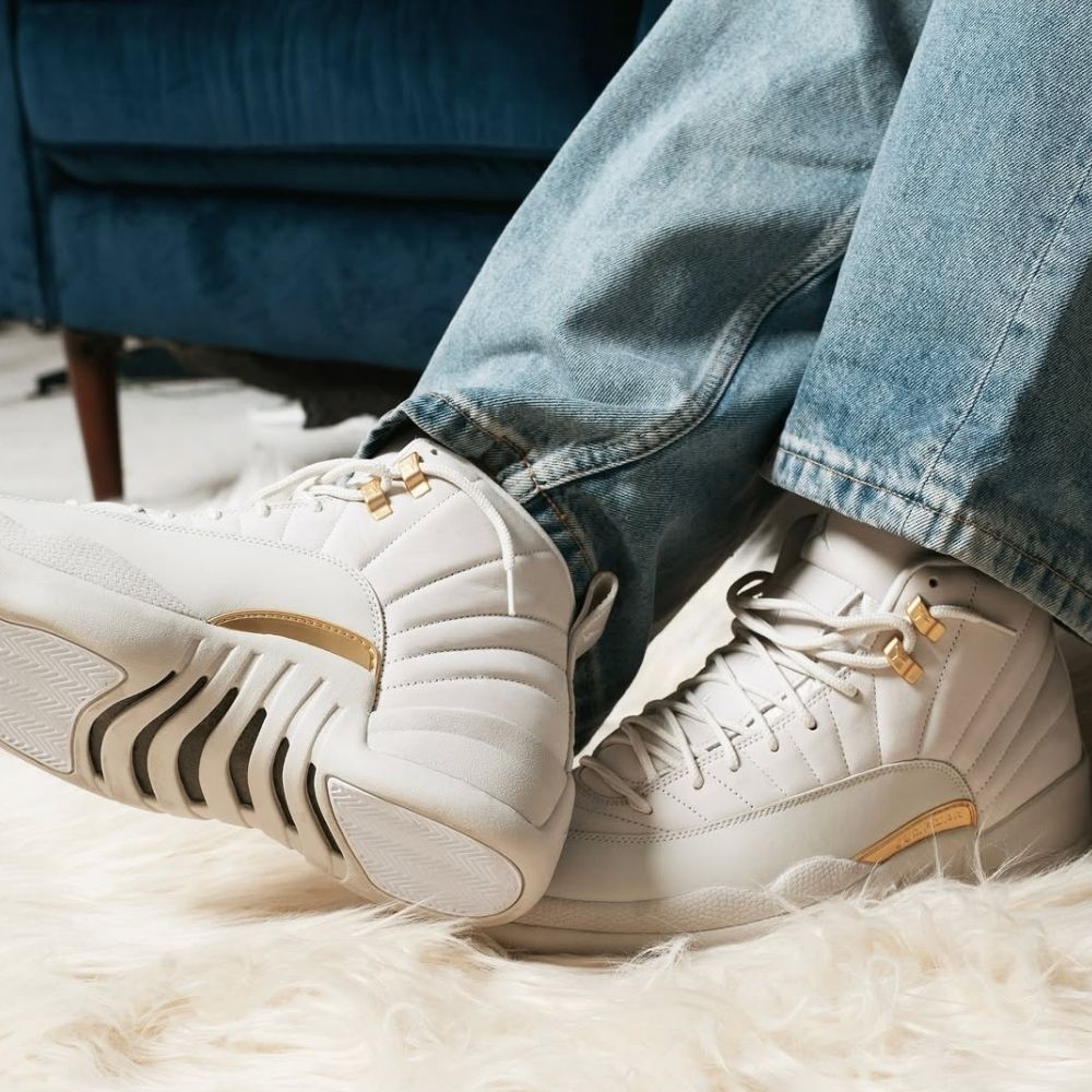 Air Jordan 12 Retro in Phantom Metallic Gold White - product image from the listing.