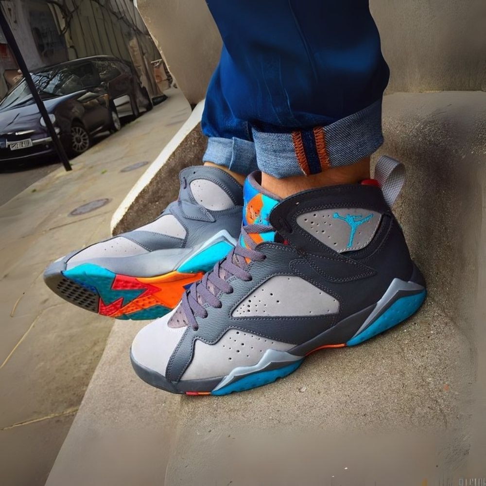 Air Jordan 7 Retro Barcelona Days in Grey Black - product image from the listing.
