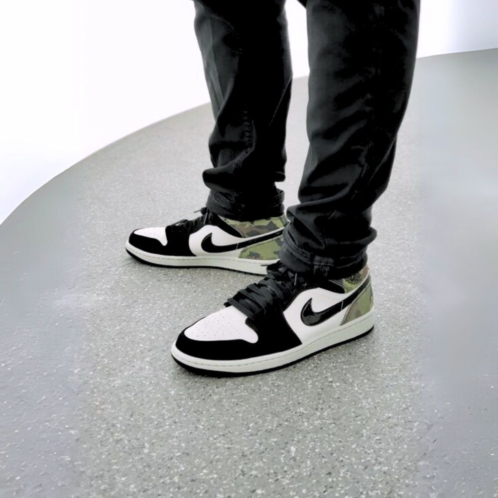 Air Jordan 1 Mid Camo in Khaki Green Brown - product image from the listing.