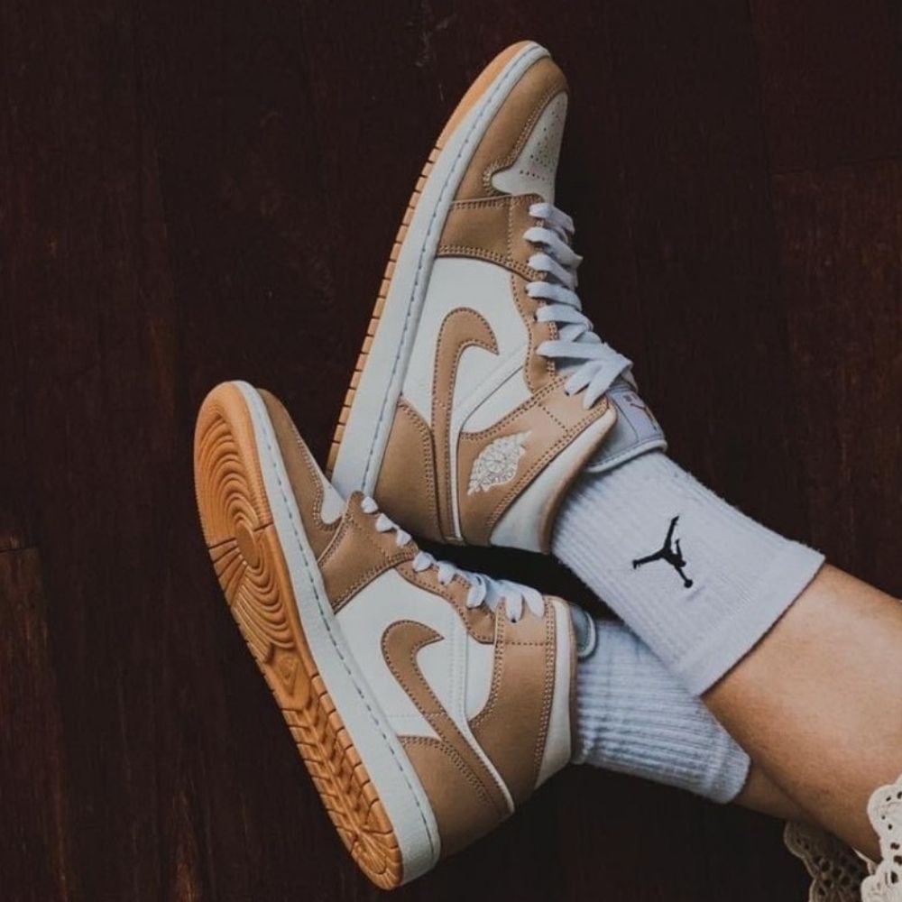 Air Jordan 1 Mid in Tan Gum White - product image from the listing.