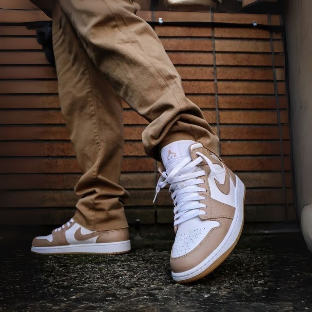 Air Jordan 1 Mid in Tan Gum White - product image from the listing.