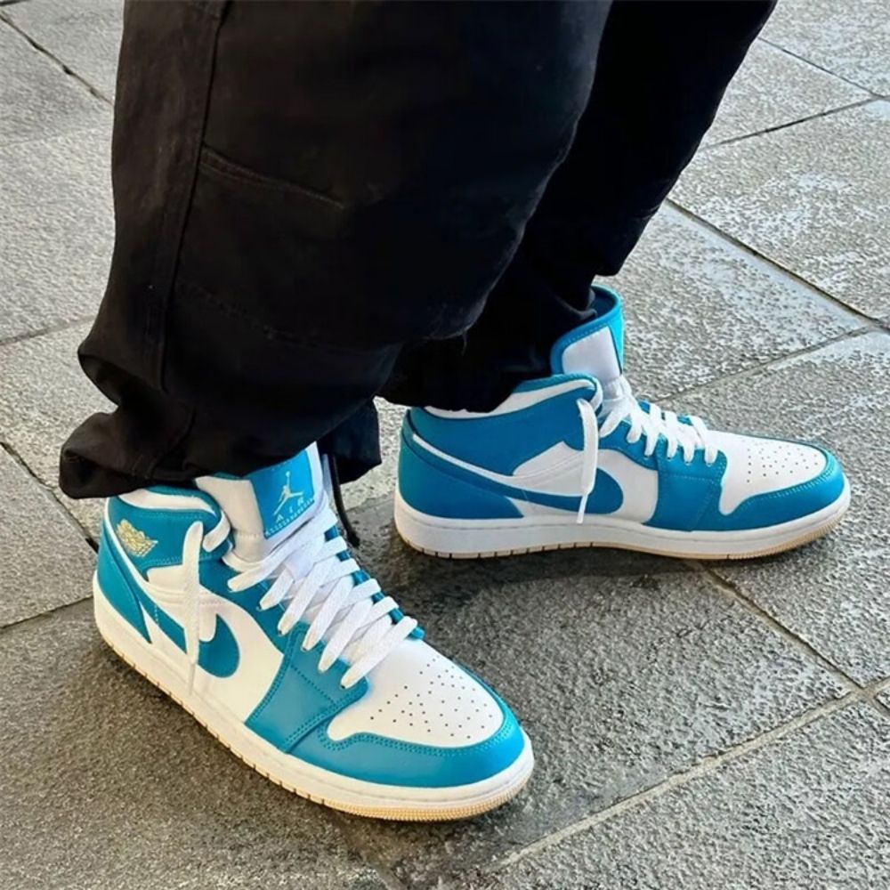 Air Jordan 1 Mid Aquatone in Blue White - product image from the listing.