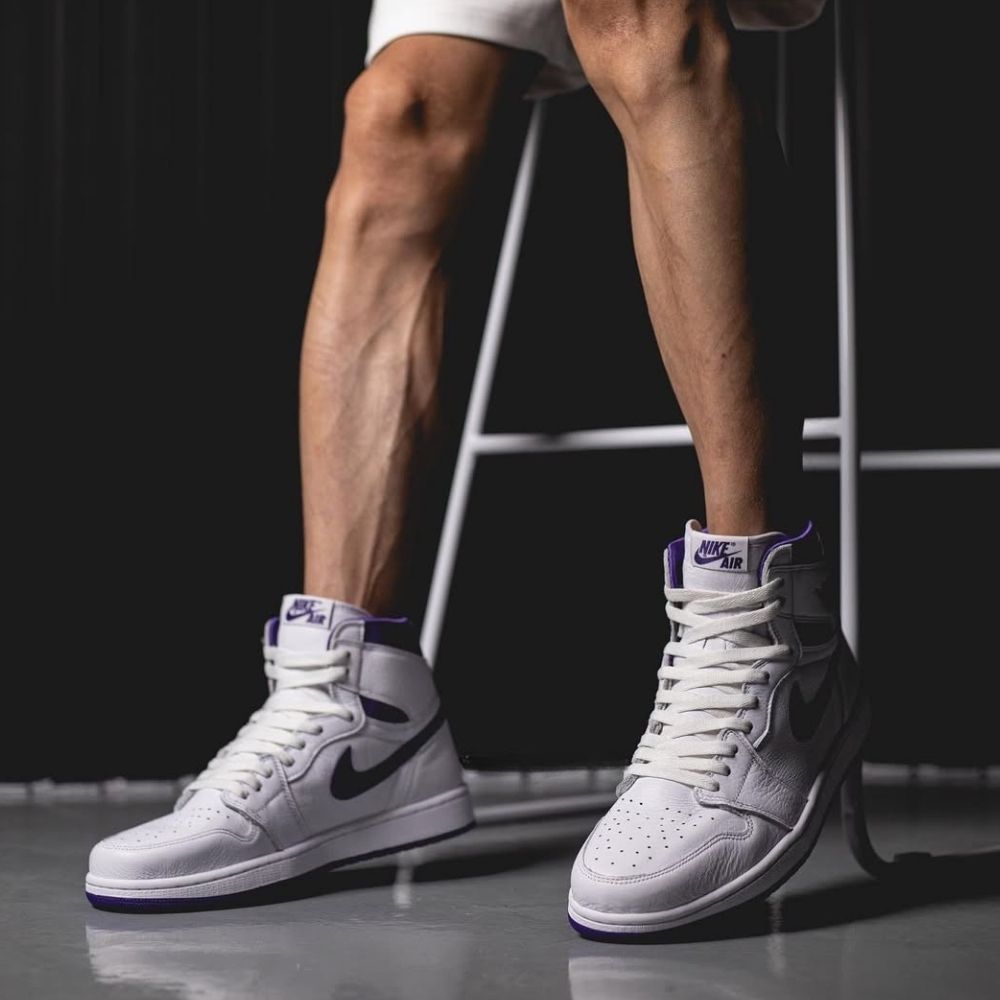 Air Jordan 1 Retro High OG White Court in Purple - product image from the listing.