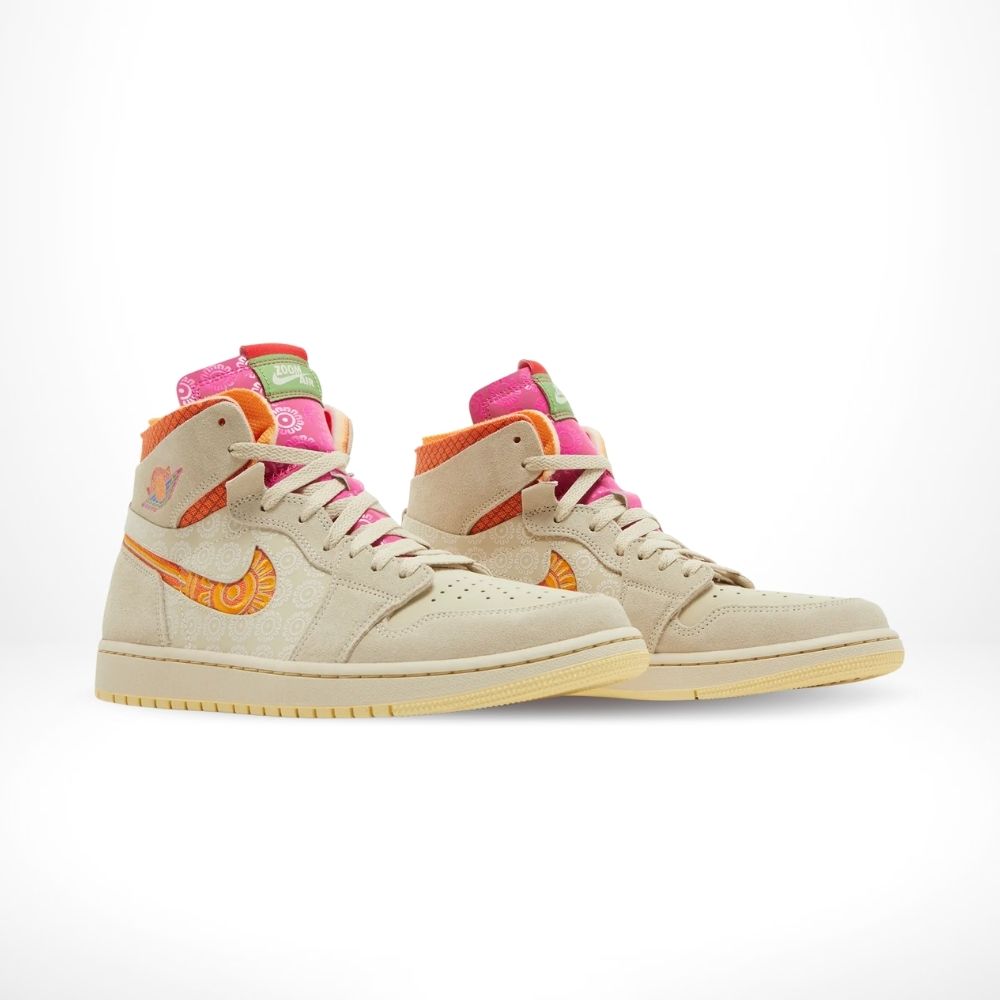 Air Jordan 1 High Zoom Air CMFT Somos Familia in Tan - product image from the listing.