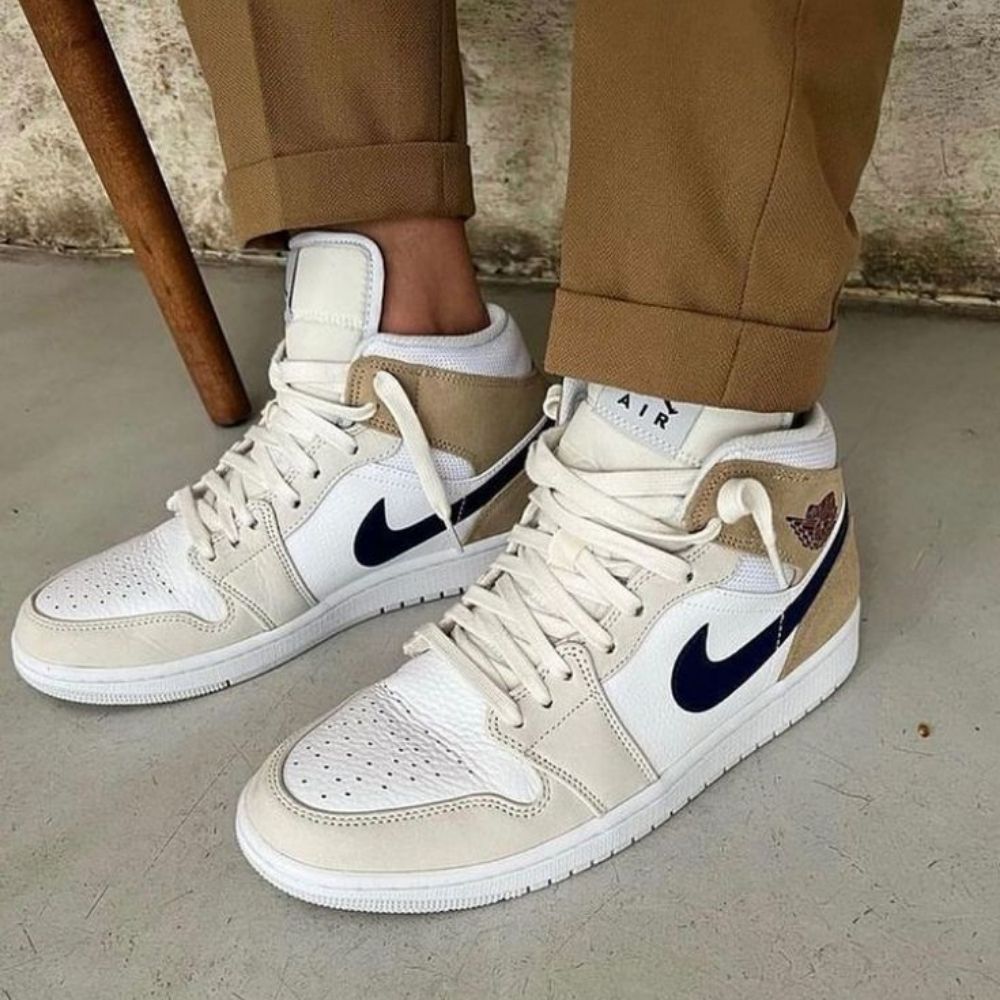 White Khaki Blue Void - Air Jordan 1 Mid - product image from the listing.