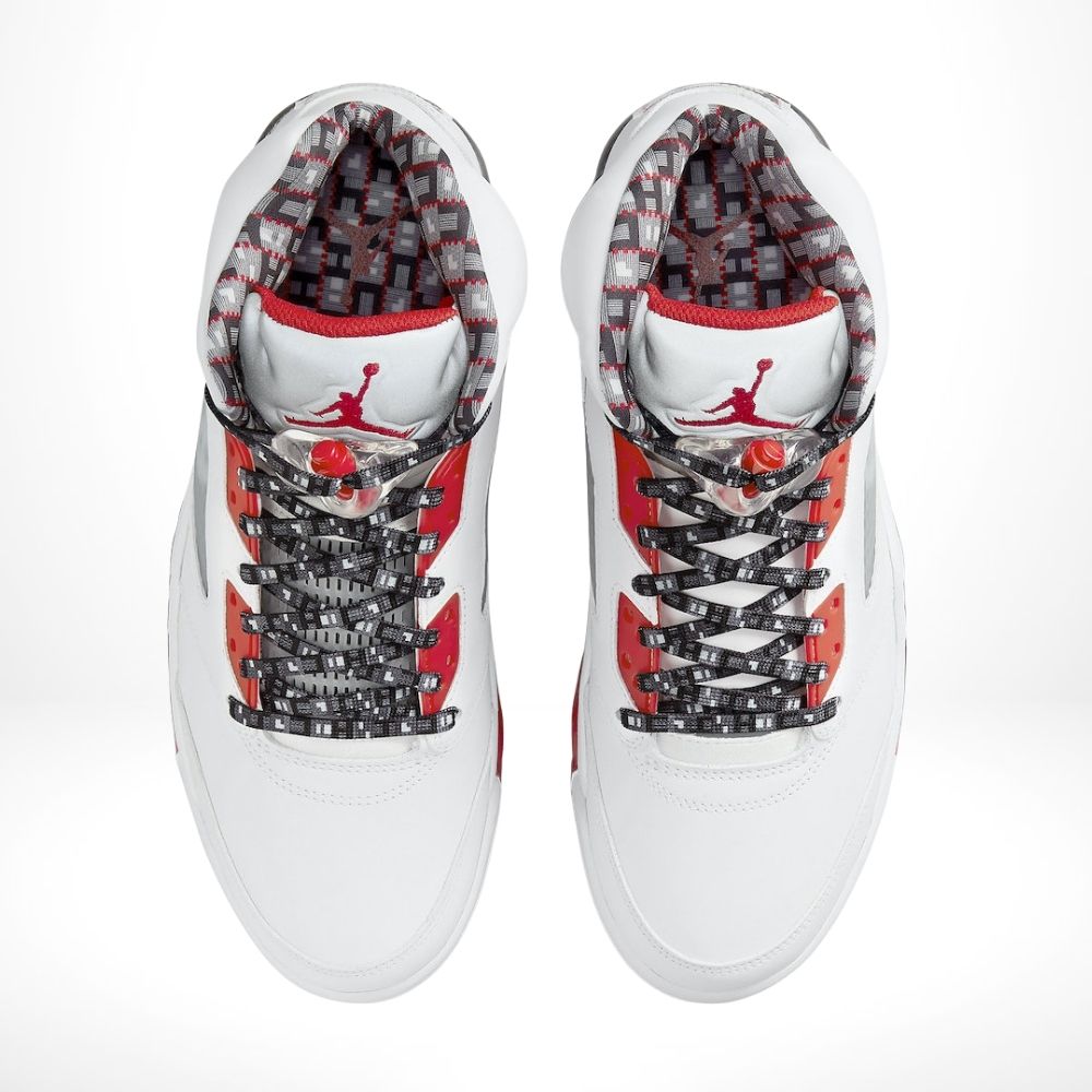 Air Jordan 5 Retro Quai 54 in White University Red - product image from the listing.