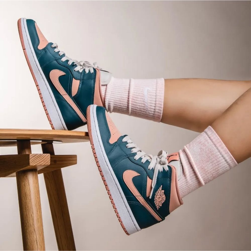 Air Jordan 1 Mid in Dark Teal Green Pink - product image from the listing.