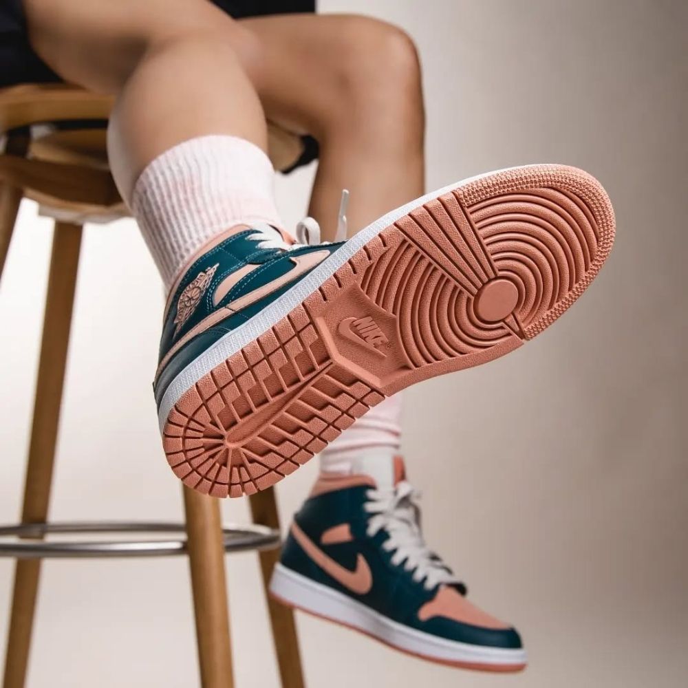 Air Jordan 1 Mid in Dark Teal Green Pink - product image from the listing.