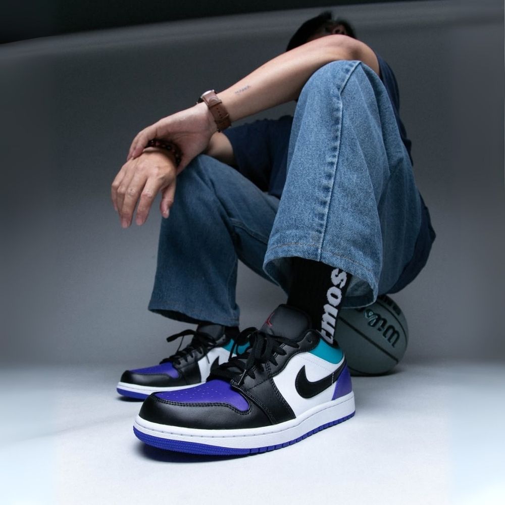 Air Jordan 1 Low in Aqua Purple Black - product image from the listing.