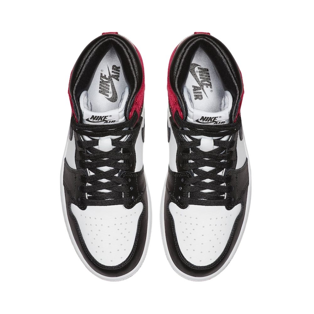 Air Jordan 1 Retro High Satin Black Toe in Red - product image from the listing.