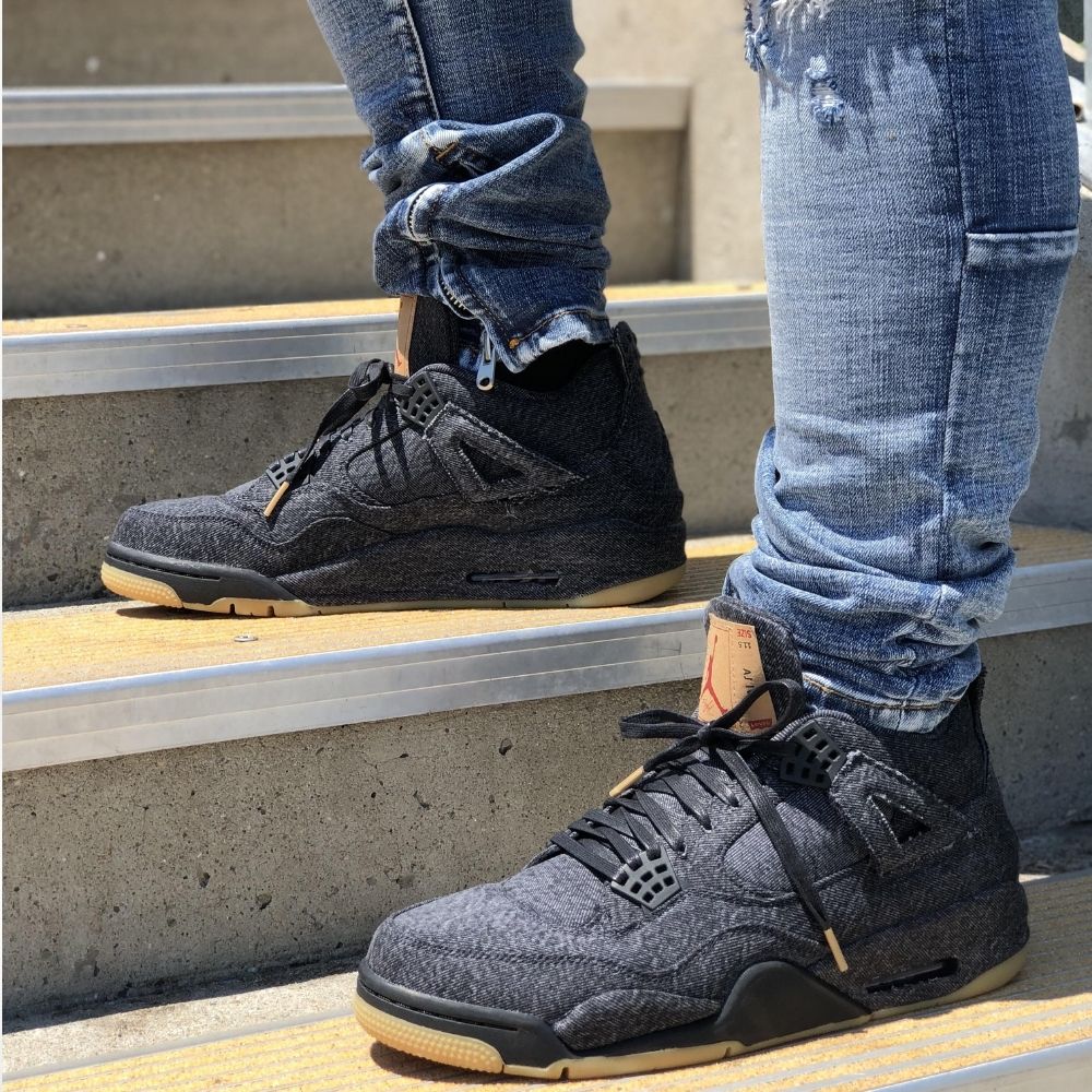 Air Jordan 4 Retro X Levis in Black Denim - product image from the listing.