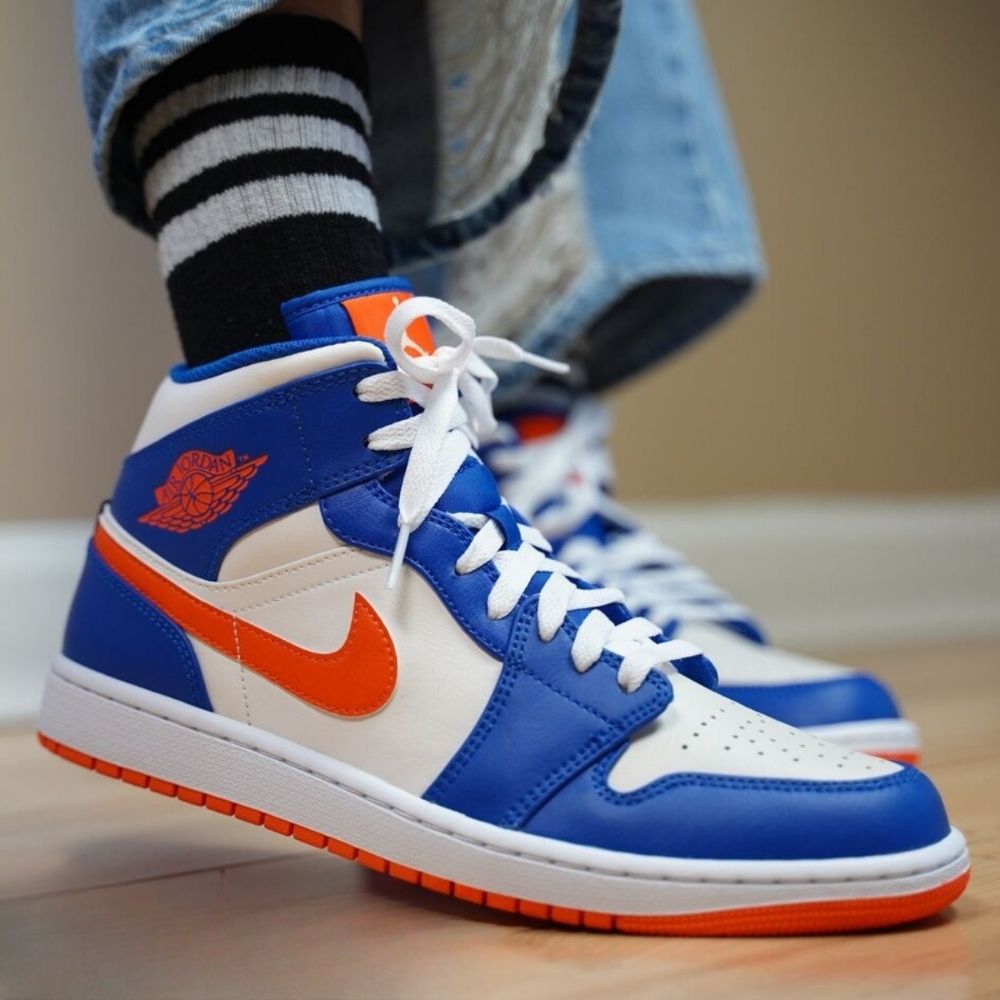 Air Jordan 1 Mid Knicks Game in Royal Orange - product image from the listing.