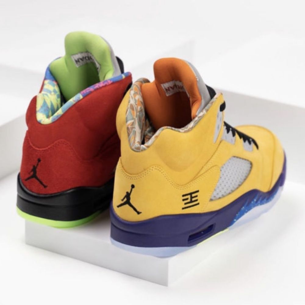 Air Jordan 5 Retro SE What The in Red Yellow - product image from the listing.