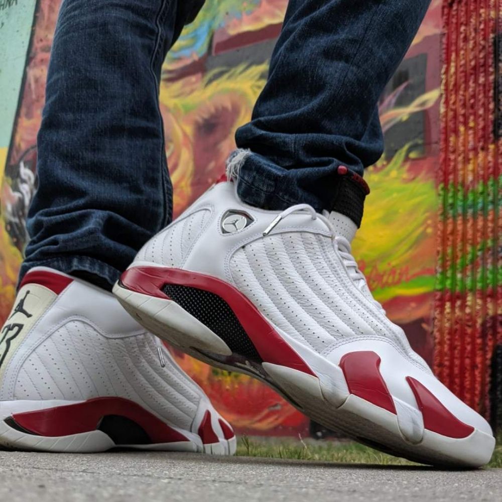 Air Jordan 14 Retro Candy Cane in Red White - product image from the listing.
