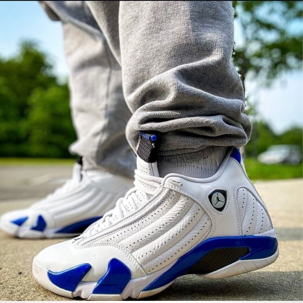 Air Jordan 14 Retro in Hyper Royal White - product image from the listing.