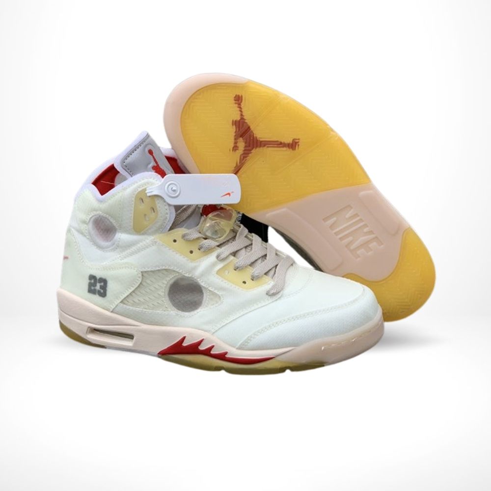 Air Jordan 5 Retro x Off-White in Cream - product image from the listing.