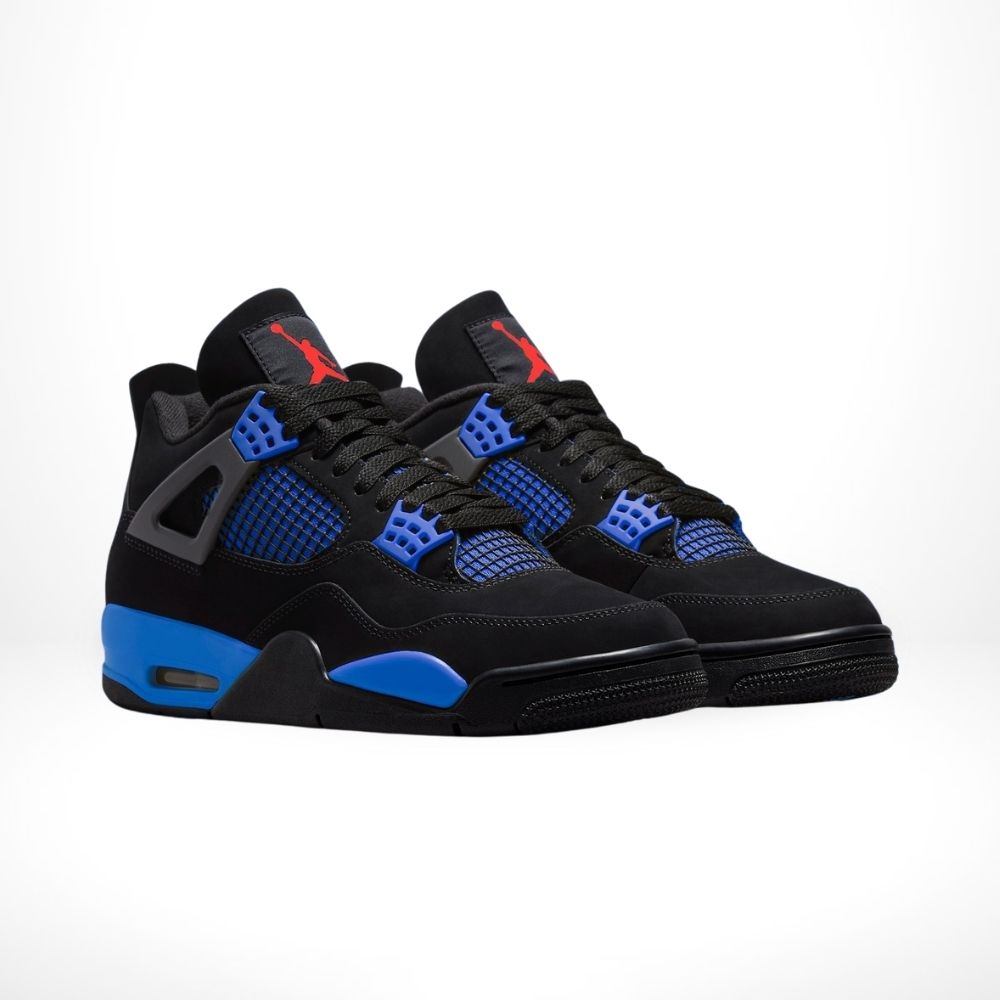 Air Jordan 4 in Black Deep Royal Blue - product image from the listing.