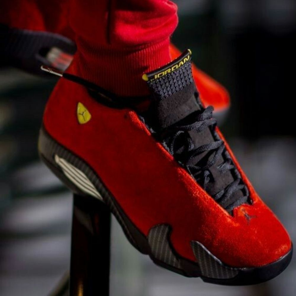 Air Jordan 14 Retro Ferrari Challenge in Red Black - product image from the listing.