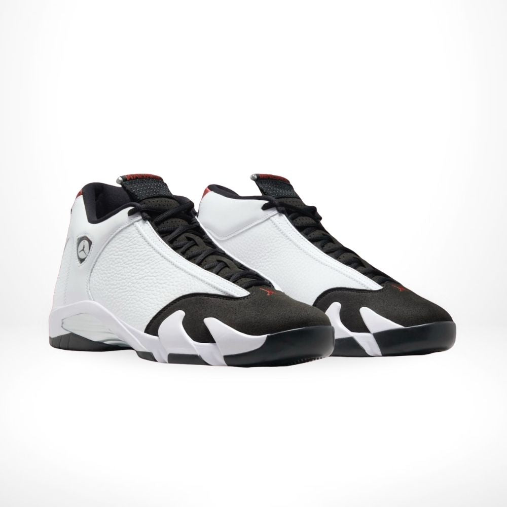 Air Jordan 14 OG Black Toe White Black Varsity in Red - product image from the listing.