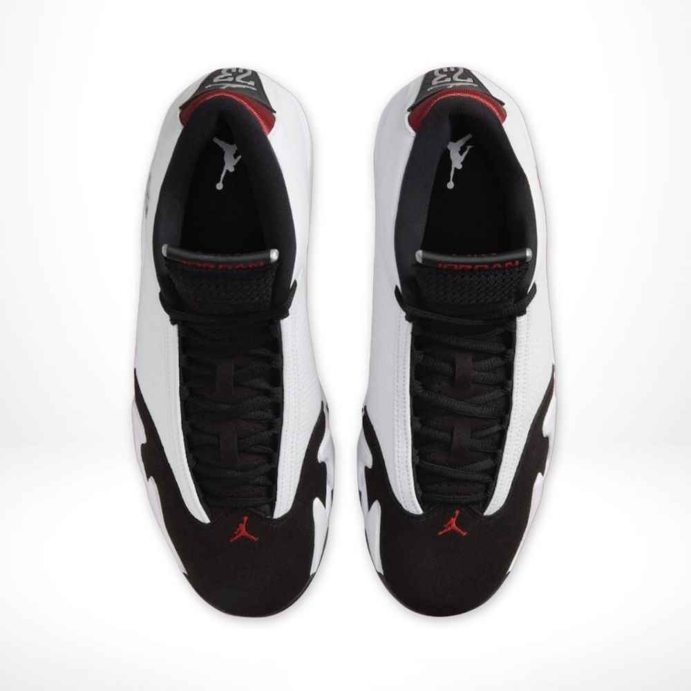 Air Jordan 14 OG Black Toe White Black Varsity in Red - product image from the listing.