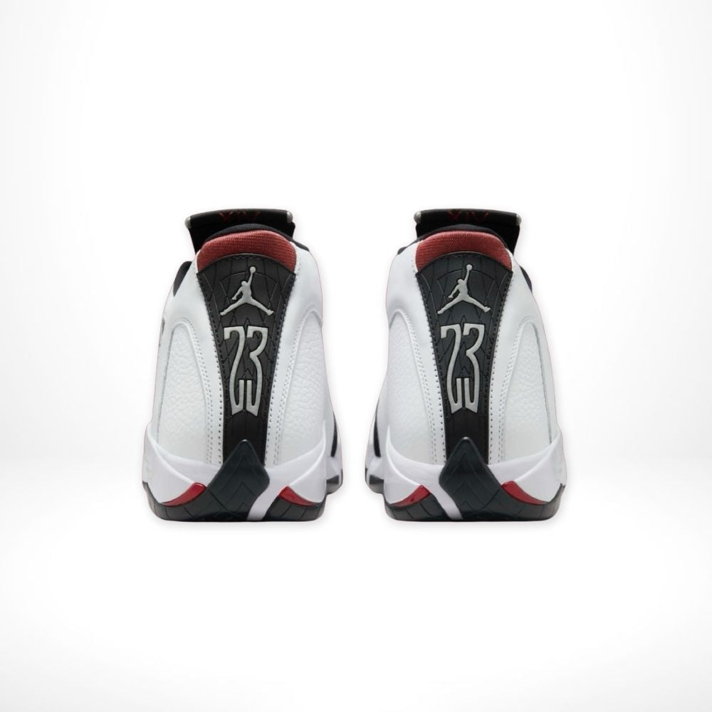 Air Jordan 14 OG Black Toe White Black Varsity in Red - product image from the listing.