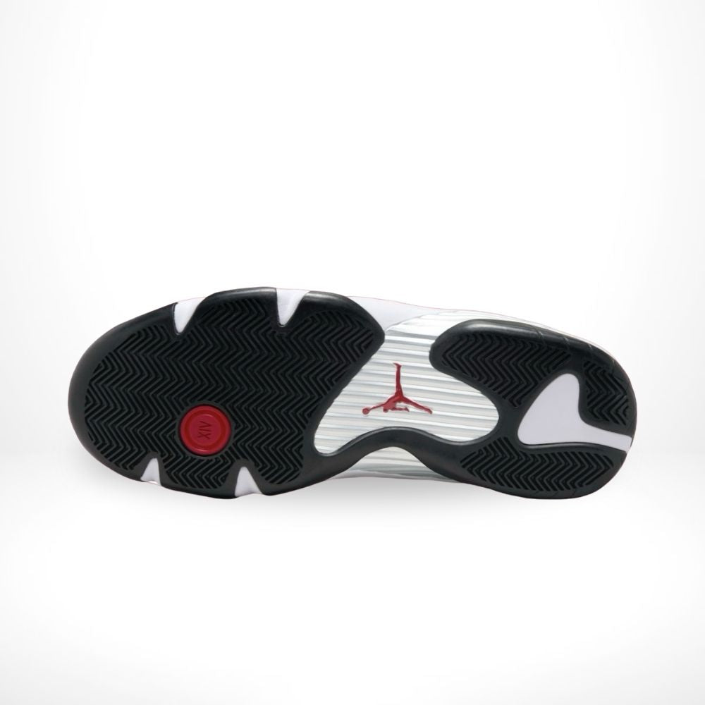 Air Jordan 14 OG Black Toe White Black Varsity in Red - product image from the listing.