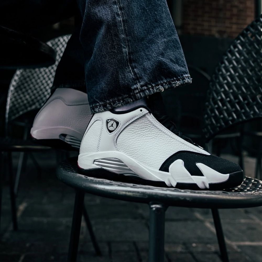 Air Jordan 14 OG Black Toe White Black Varsity in Red - product image from the listing.
