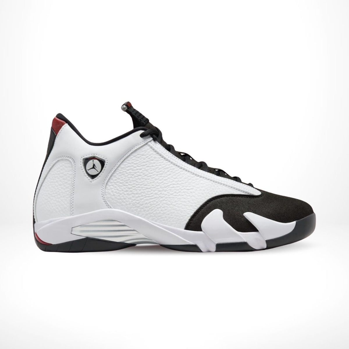 Air Jordan 14 OG Black Toe White Black Varsity in Red - product image from the listing.