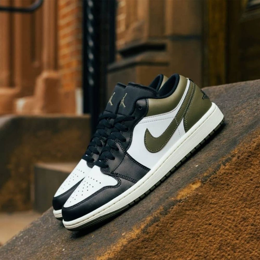 Air Jordan 1 Low Black Toe Medium in Olive - product image from the listing.