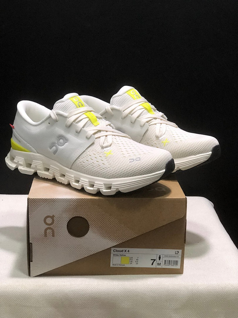 On Cloud X 4 Sneakers, in White and Yellow - product image from the listing.
