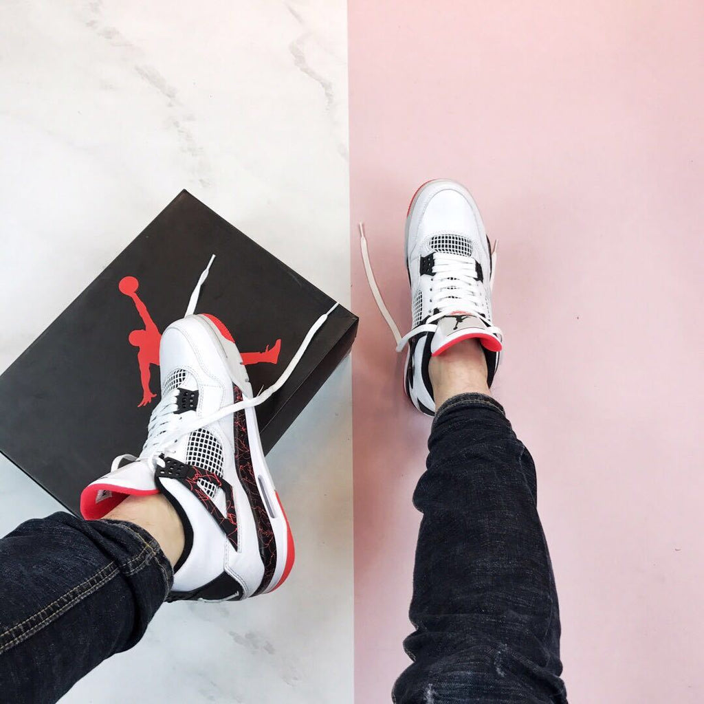 Air Jordan 4 Pale Citron Sneakers White Black Red - product image from the listing.