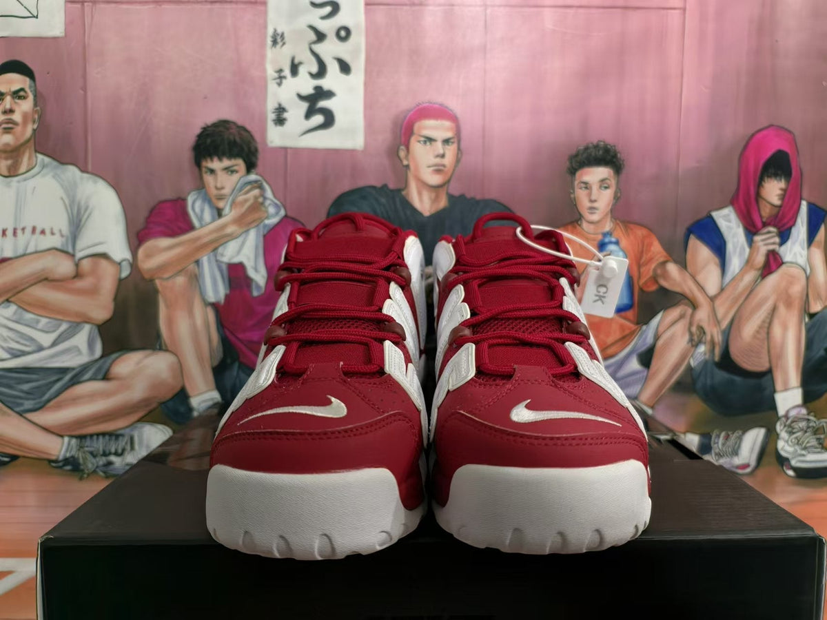 Nike Air More Uptempo Basketball Sneakers in Red and White - product image from the listing.