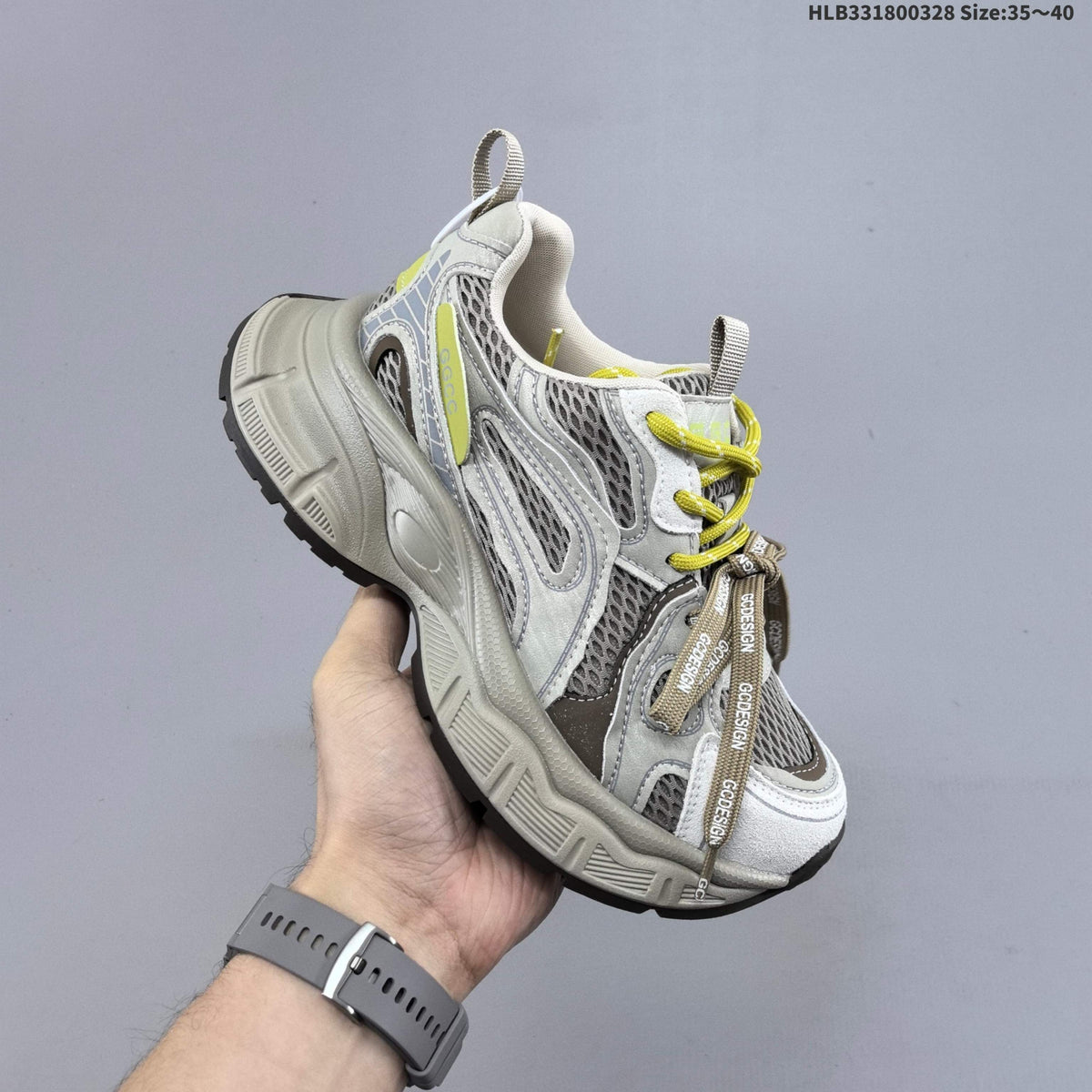 Women's GGCC G26U8612 Retro Chunky Sneakers, Gray and Yellow - product image from the listing.