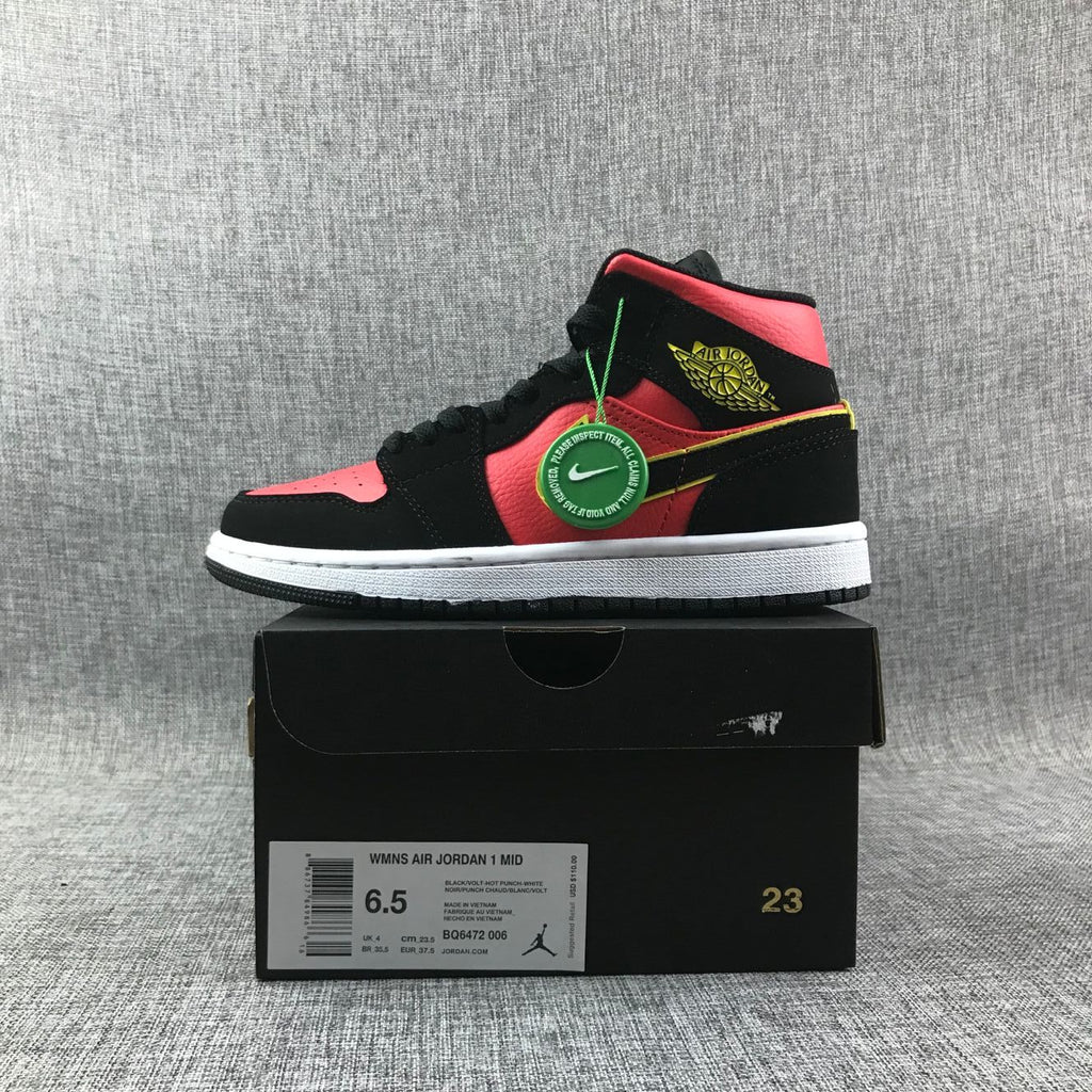 Air Jordan 1 Mid Black, Sneakers in Red and Volt - product image from the listing.